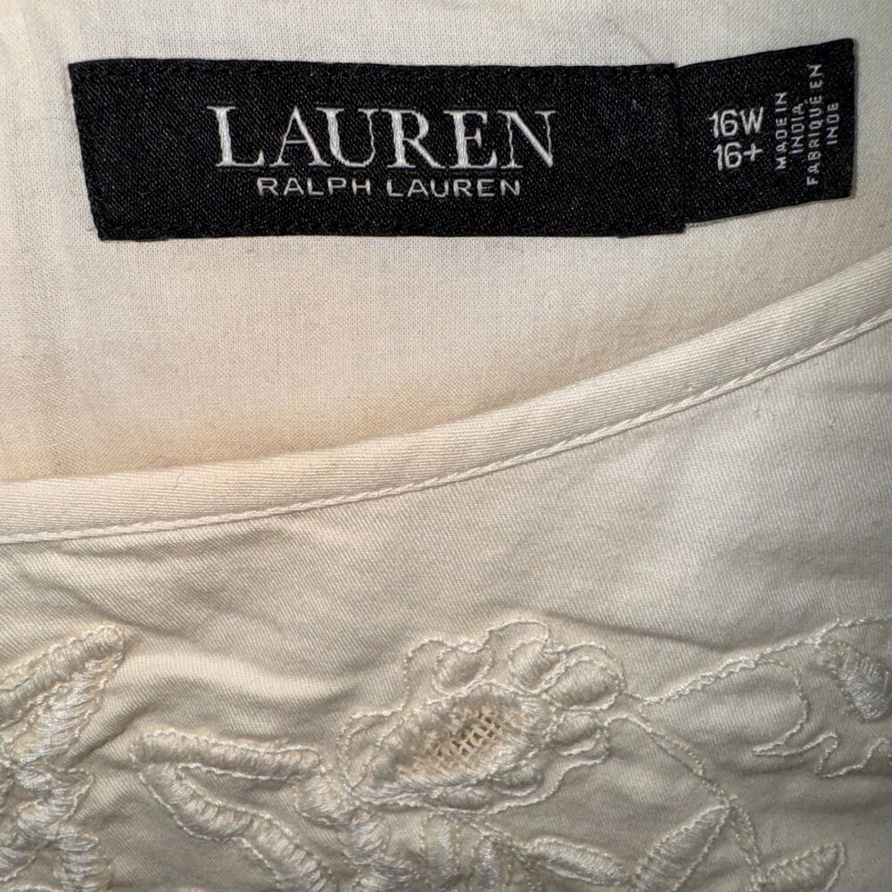 Lauren Ralph Lauren Black Label Women's Cream Sheath Dress Embroidery Size 16W - Picture 4 of 4